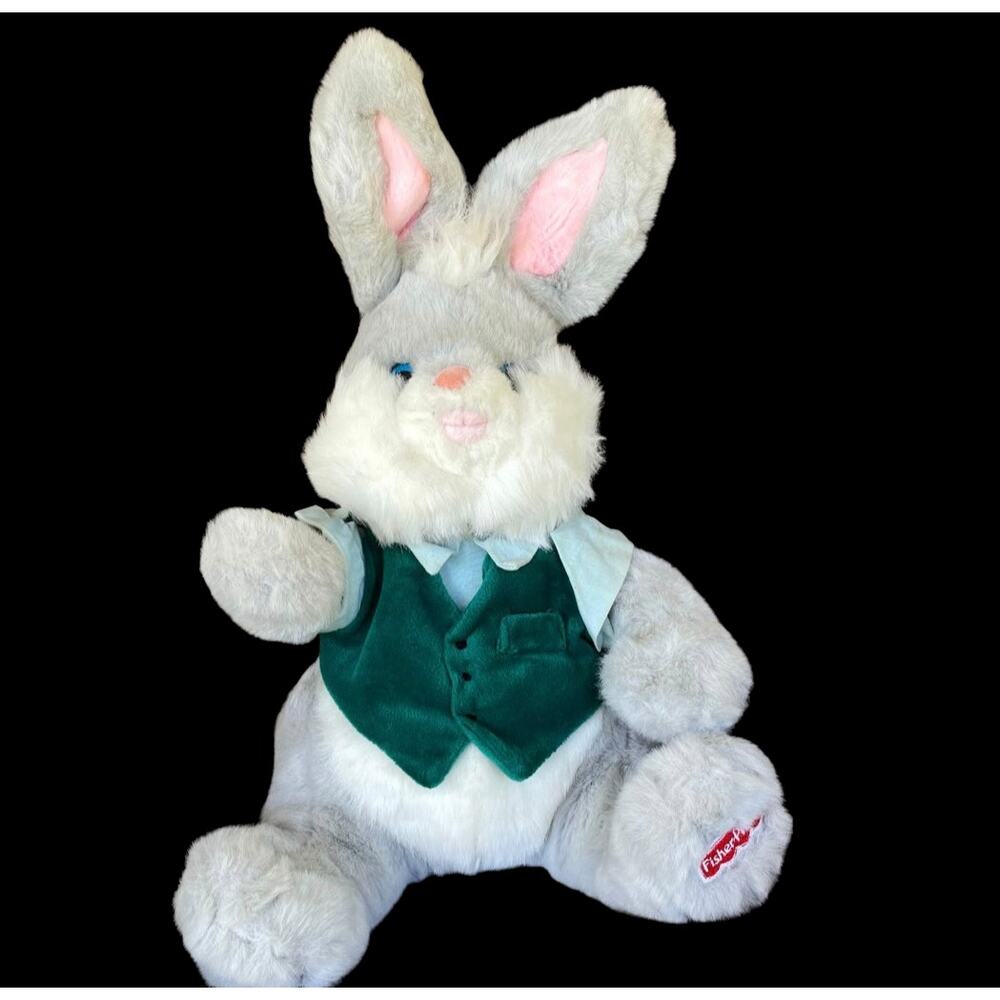 Hideaway Hollow Plush Bunny Rabbit Daddy Green Vest Vtg Fisher Price Stuffed Toy